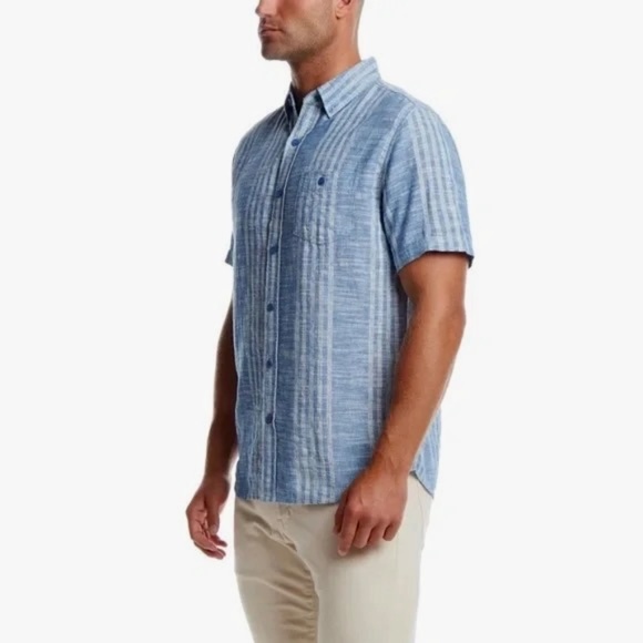 Weatherproof Blue Casual Button Down Shirt with Stripes - Picture 2 of 15